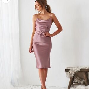 Aspen Midi Mauve Satin Dress